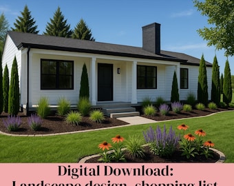 Ready to Use Landscape Design, Front Landscape, Zone 5-9, Curb Appeal Landscaping, Evergreen Landscape, Front Garden Bed Design