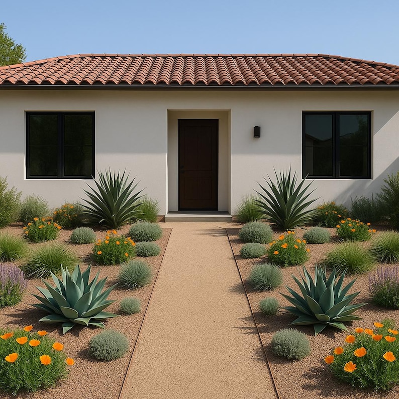 Photo inspiration: Drought Tolerant Modern Apartment Exterior Design Reference: Ready To Use Drought Tolerant California Front Yard Landscape Design