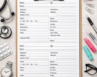 Patient Nurse Report | Nurse Report Sheet | ICU Nurse Report Template | Nursing Shift Report | Patient Handoff Sheet | Printable Nursing PDF