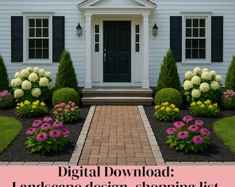Ready to Use DIY Landscape Design, Front Landscape, Curb Appeal Landscape Arborvitae Landscape Front Garden Bed Design Foundation Beds