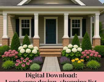 Ready to Use DIY Landscape Design, Front Landscape, Zone 5-9, Curb Appeal Landscaping, Evergreen Landscape, Front Garden Bed Design
