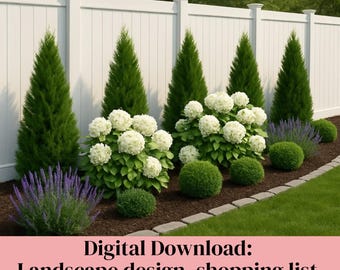 Premade Fence Landscape Design, Fence Landscape, Landscape Template, DIY Landscape, Backyard Landscape DIY Fence White Vinyl Fence Landscape