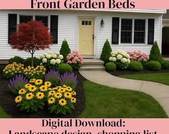 Ready to Use Landscape Design, Front Landscape, Zone 5-9, Curb Appeal Landscaping, Evergreen Landscape, Front Garden Bed Design