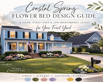 Ready to Use Coastal Spring Flower Bed Design PDF | DIY Landscaping Plan | Front Yard Landscape Layout | Curb Appeal Garden Guide