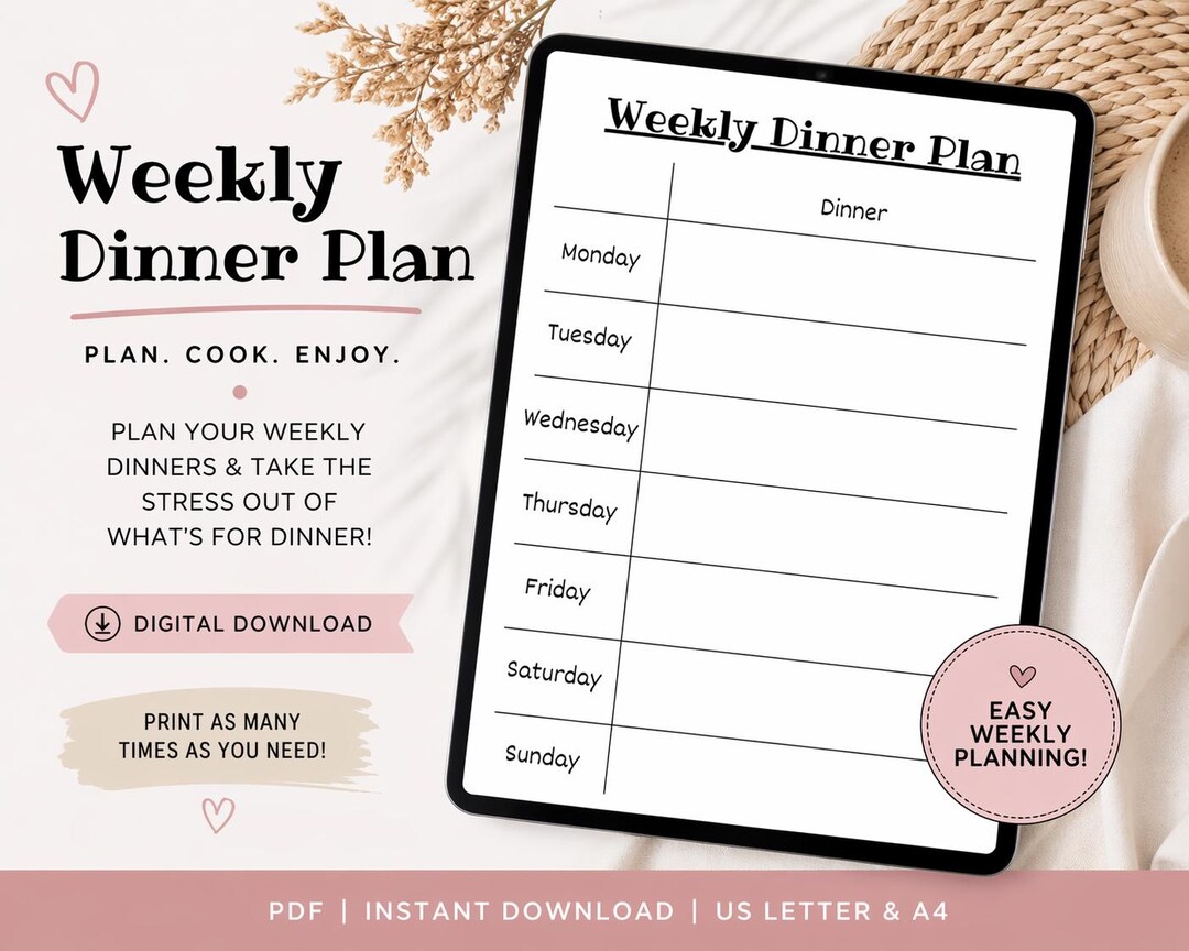 Weekly Dinner Planner Printable PDF | Meal Planning Template | Weekly ...