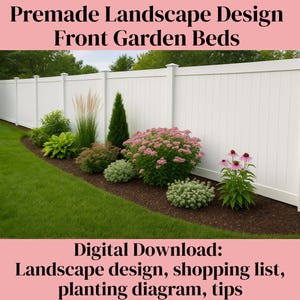 Premade Fence Landscape Design, Fence Landscape, Landscape Template, DIY Landscape, Backyard Landscape DIY Fence White Vinyl Fence Landscape