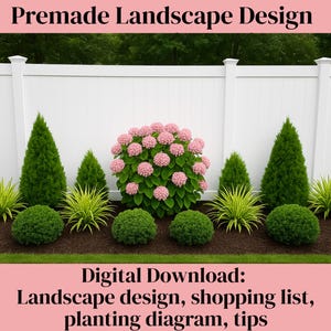 DIY Fence Landscape Design, Fence Landscape, Landscape Template, DIY Landscape, Backyard Landscape DIY Fence White Vinyl Fence Landscape