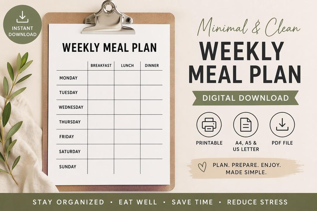 Weekly Meal Planner Printable | Meal Planning Template | Instant ...