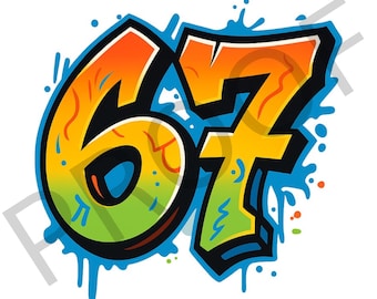 67 Graffiti PNG Download digitale T-shirt Design, grafica di vernice spray urbana, magliette PNG, cappelli, bicchieri, adesivi, coperte, sei sette PNG