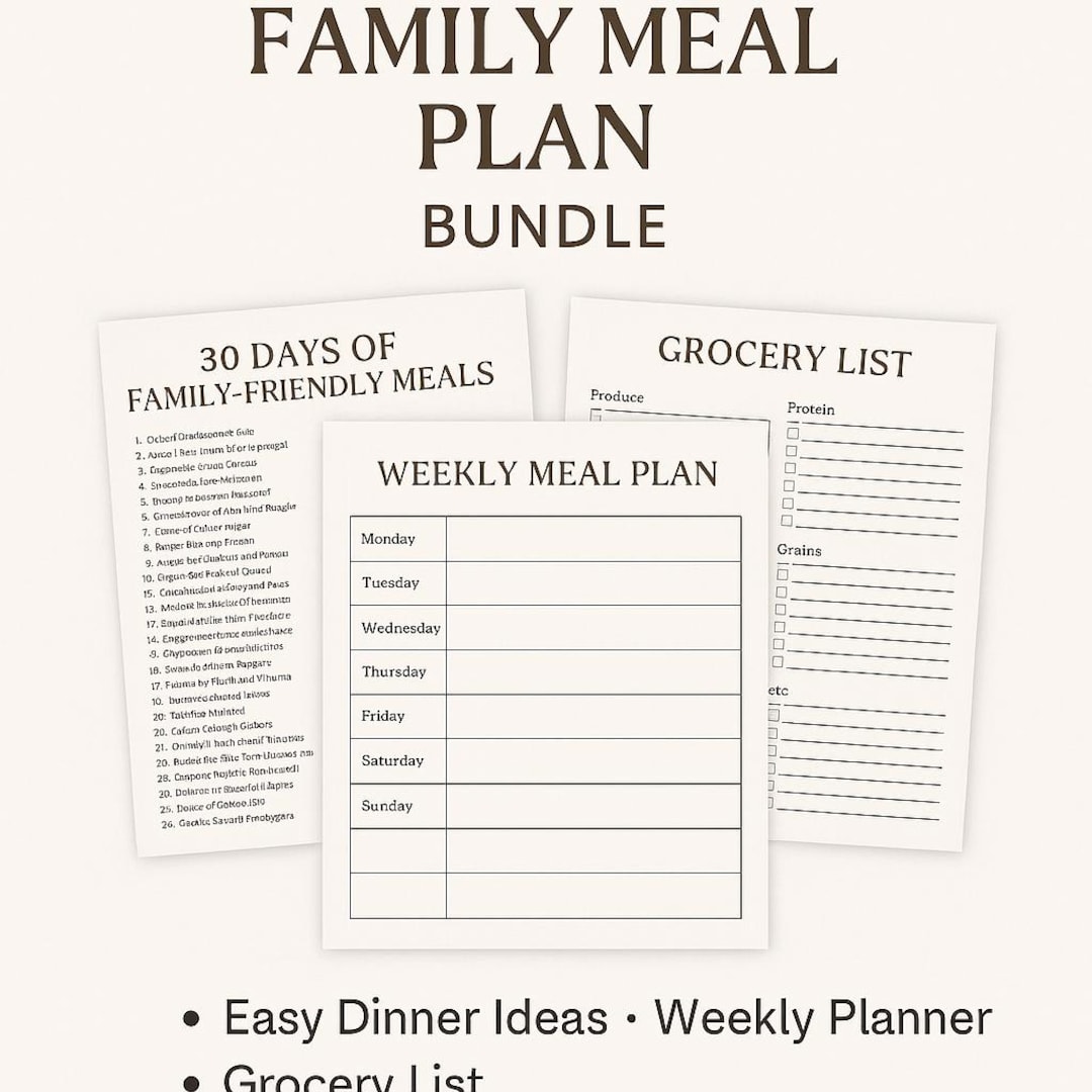 30-day Family Meal Plan PDF Bundle, Easy Dinner Ideas Weekly Planner ...