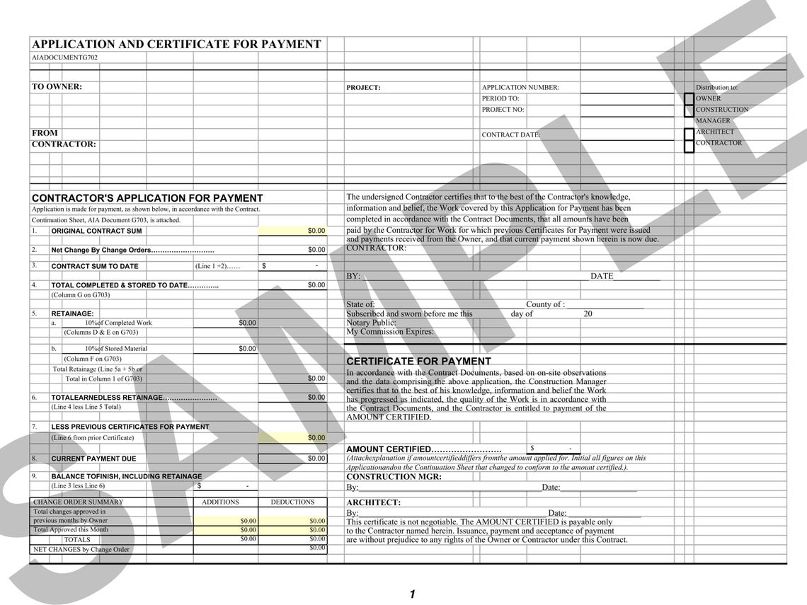 AIA Pay Application Template | AIA G702 G703 Excel Template ...