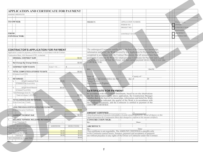 AIA Pay Application Template | AIA G702 G703 Excel Template ...