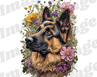 German Shepherd Dog Floral SVG PNG, Dog svg png, Dog Wall Art, Dog Lover, Dog Mom Dog Floral Dog Shirt Dog Sublimation German Shepherd Shirt
