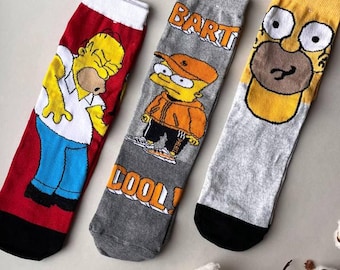 Simpsons Socks - Colorful High-Quality Cartoon Crew Socks - Sizes 35-40/40-45 - Perfect Gift for Him or Her, Custom fun men and women socks