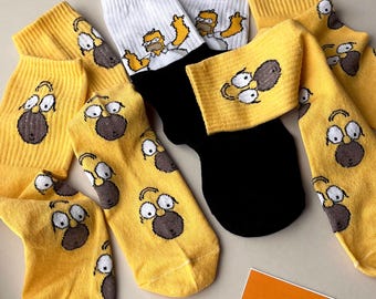 Homer Simpson Socks Set: Funny Cartoon Crew Socks, 3 Pairs