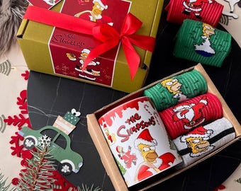 The Simpsons Christmas Gift Set – Mug & 3 Pairs Socks | Funny Holiday Stocking Stuffer | Secret Santa Gift Box, Christmas Socks Gift