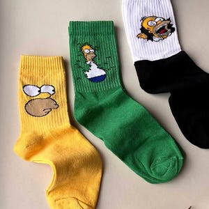 Set de 3 pares de calcetines divertidos de Homero / Calcetines con memes de dibujos animados / Tallas 35-40, 40-45 / Regalo para él y para ella / Calcetines coloridos de Los Simpson, calcetines para hombre