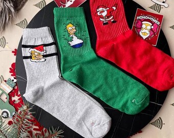 The Simpsons Christmas Socks – 3 Pairs | Funny Holiday Stocking Stuffer | Secret Santa Gift Box, Christmas Gift, New Year Present