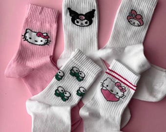 Kawaii Sanrio Socks Set – Hello Kitty, Kuromi, My Melody, Keroppi – Cute Anime Socks – Gift for Her – Size 35-40, Hello Kitty gifts