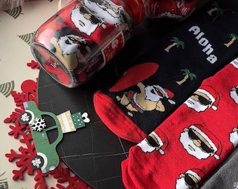 Christmas Sock Gift Jar – 3 Pairs Fleece Holiday Socks for Men, Xmas Gift Set, Secret Santa Present, Festive Cozy Socks 39–45, Funny Socks