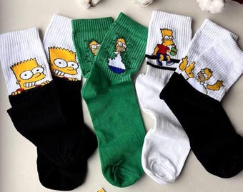 Simpsons Socks Set – 4 Pairs high socks with Bart & Homer | Custom Socks for men, Size 35-40/40–45 (EU), Simpsons Gift idea for Him, Socken