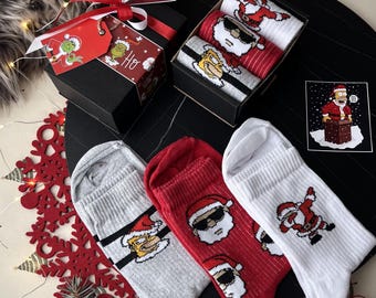 Christmas Socks for Men/Boys - 3 Pairs Festive Santa & Simpson Socks, Funny Holiday Gift Box, Xmas Gift, Stocking Stuffer, Secret Santa Gift