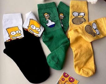 Calcetines de Los Simpson: divertidos calcetines de algodón de Bart y Homer
