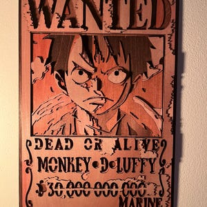 Wanted personalizzato One Piece con tua foto, manifesto ricercato in legno, regala ad un tuo amico un quadro unico in stile One Piece.