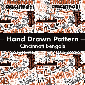 Cincinnati Bengals Muster: Handgezeichnetes Football-Design (Digitaler Download)