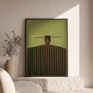 Abstract Folk Figure Print, Figurative Art Print, Bold Wall Art, Eclectic Wall Decor, Olive Green Wall Art image 3