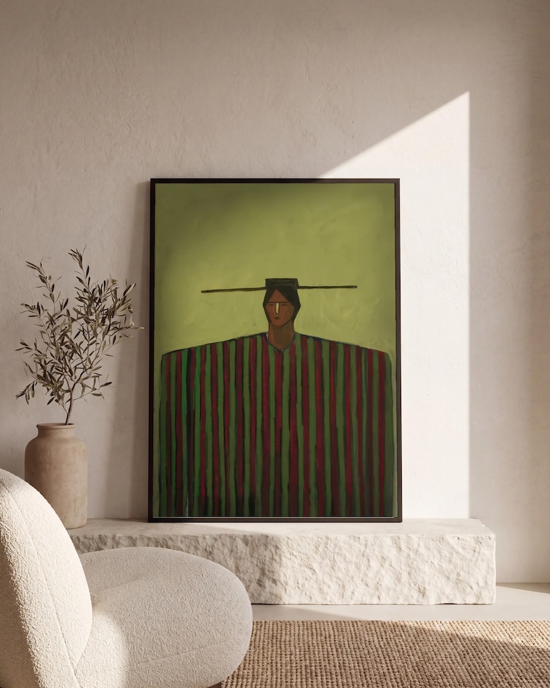 Abstract Folk Figure Print, Figurative Art Print, Bold Wall Art, Eclectic Wall Decor, Olive Green Wall Art image 3