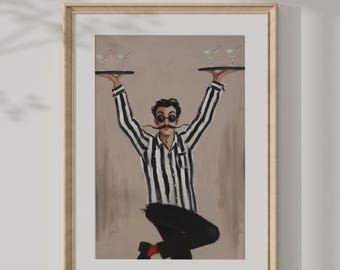 Funny Bartender Art Print, Retro Mid-Century Bar Wall Decor