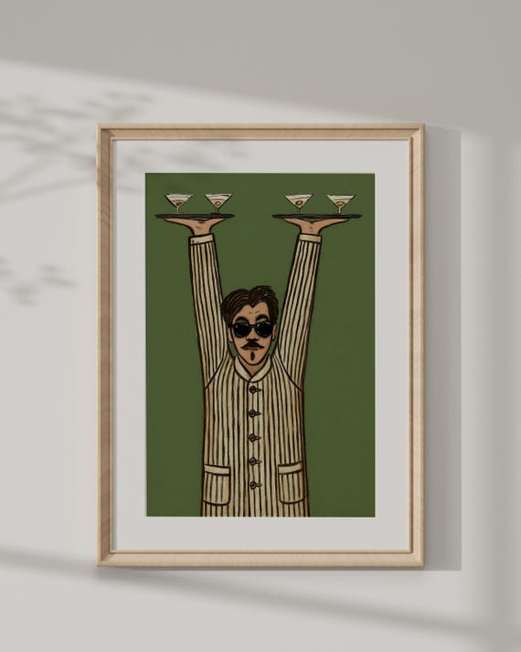Retro Waiter Art Print, Kitchen Wall Art, Mid Century Art, Bartender Poster, Humorous Artwork, Funny Bar Decor