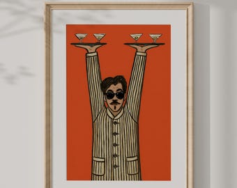 Retro Bartender Art Print: Mid-Century Modern Cocktail Illustration