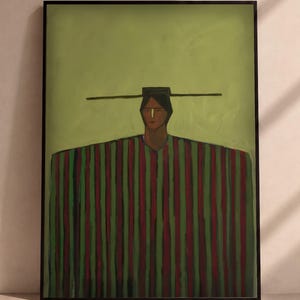 Abstract Folk Figure Print, Figurative Art Print, Bold Wall Art, Eclectic Wall Decor, Olive Green Wall Art image 1