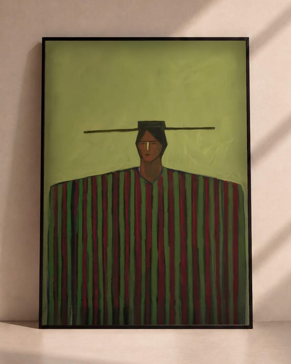 Abstract Folk Figure Print, Figurative Art Print, Bold Wall Art, Eclectic Wall Decor, Olive Green Wall Art