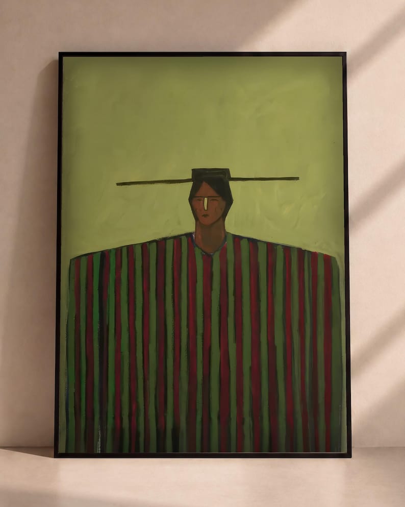 Abstract Folk Figure Print, Figurative Art Print, Bold Wall Art, Eclectic Wall Decor, Olive Green Wall Art image 1