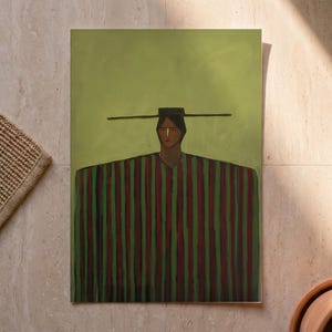 Abstract Folk Figure Print, Figurative Art Print, Bold Wall Art, Eclectic Wall Decor, Olive Green Wall Art image 5