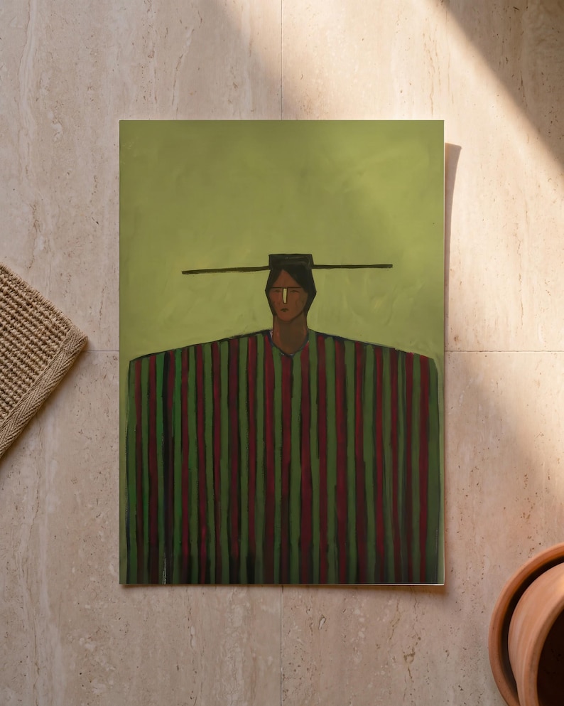 Abstract Folk Figure Print, Figurative Art Print, Bold Wall Art, Eclectic Wall Decor, Olive Green Wall Art image 5