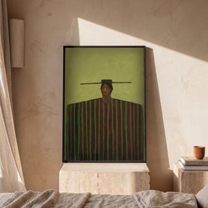Abstract Folk Figure Print, Figurative Art Print, Bold Wall Art, Eclectic Wall Decor, Olive Green Wall Art image 4