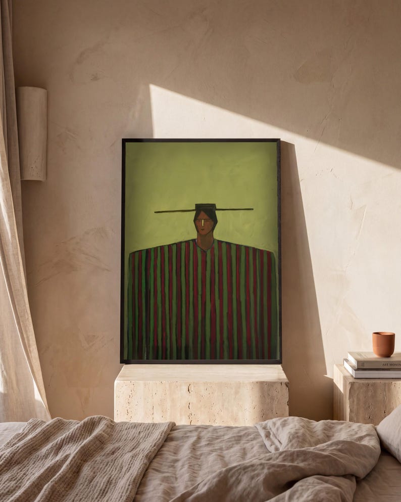 Abstract Folk Figure Print, Figurative Art Print, Bold Wall Art, Eclectic Wall Decor, Olive Green Wall Art image 4