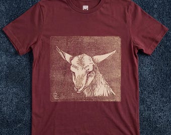 Head of a Young Goat T-Shirt (Rijk van Lavieren, Woodcut, 1919)