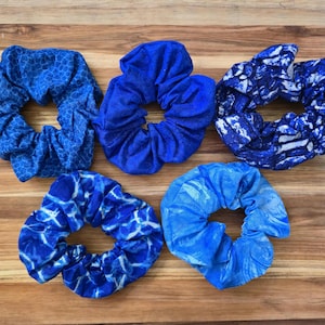 Blue Scrunchie Set (5)- Water/Shimmer/Messy Bun/Top Knot/Cotton Scrunchies