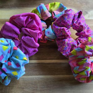 Pink/Blue Scrunchie Set (5)- Floral/Dots/Messy Bun/Top Knot/Cotton Scrunchies