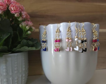 Gold Plated Heart Dangle Earrings: 7 Color Options