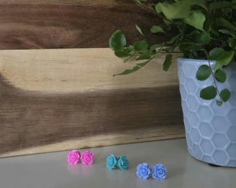 Rose Stud Earrings: Brass Cabochon, Nickel-Free