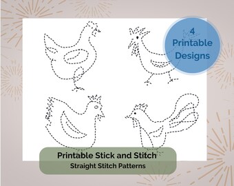 Borduurpatroon kippen, afdrukbare pdf op Stick & Stitch, rechte steek borduurwerk DIY