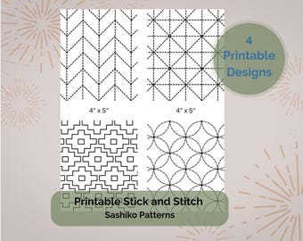Sashiko-borduurpatronen, pdf-afdrukbaar op stick & stitch, zichtbaar verstellen kledingreparatie borduurwerk doe-het-zelf