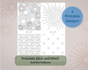 Sashiko Embroidery Pattern, Printable Digital Download PDF, Printable Stick & Stitch, Visible Mending Clothing Repair Embroidery