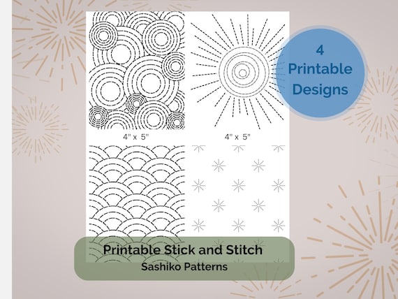 Sashiko Embroidery Pattern, Printable Digital Download PDF, Printable Stick & Stitch, Visible Mending Clothing Repair Embroidery